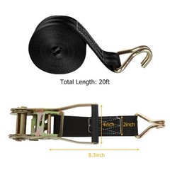 2 Pack 2 Inch Ratchet Straps Heavy Duty 2 inches wide, 20 feet long, Black