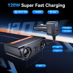 7 in 1 Cigarette Lighter Splitter, 24/12V Socket Car Cigarette Lighter Splitter