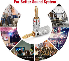 WGGE WG-009 Banana Plugs Audio Jack Connector 5 Pairs / 10 Pcs, 24K Gold Dual Sc