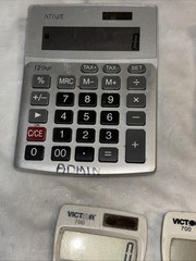 (5) Used WORKING Calculators Texas Instr TI-1795SV, Victor 700, Ativa 12 Digit