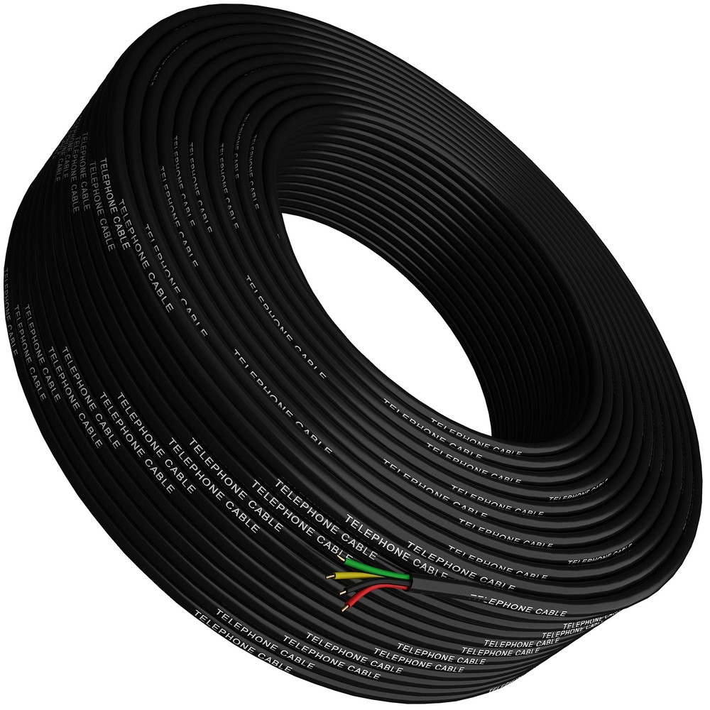 Phone Cable 300ft Rounded Black Roll 100m Long 4×1/0.4 26 Awg Gauge Solid Wire