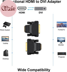 DVI to HDMI Adapter 2-Pack, Bidirectional Female HDMI to DVI-D(24+1) Male Adapte