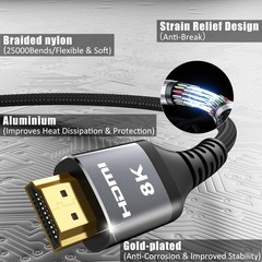 8K HDMI Cable 1FT 4-Pack, High Speed 48Gbps HDMI 2.1 Cord for Neat, HDR10+, S…
