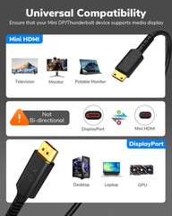 4K DisplayPort to Mini HDMI Cable 5FT, DP to Mini HDMI Male Video UHD 1440P/2K@1