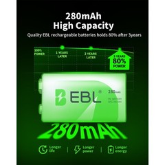 600mAh 9V 6F22 Li-Ion Rechargeable Batteries/ 2 Slots 9 Volt Battery Charger Lot