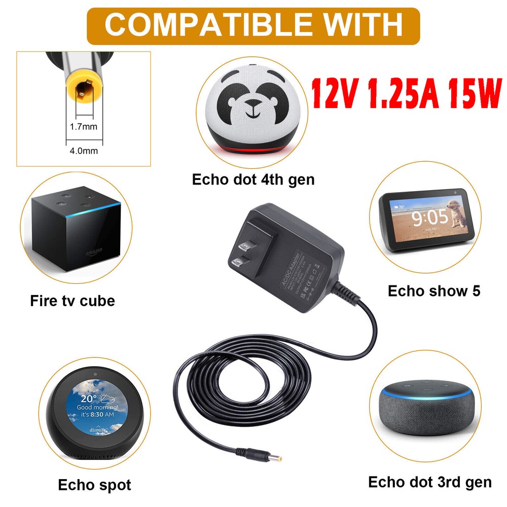 15W AC Adapter Charger For Amazon Echo PLUS Alexa Speaker Power Supply Cord USA