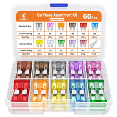 60 Pcs Standard Car Fuse Kit Blade Fuse Assortment (2A 3A 5A 7.5A 10A 15A 20A 25