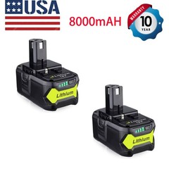 2 Packs 8.0Ah 18 Volt High Capacity for Ryobi P109 P191 Power Tools Battery
