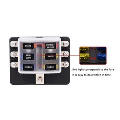 1X 6 Way 12V-32V Car Marine Fuse Box Block Holder W/ 12PCS Blade Fuses Red Light