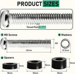 M8 Screws for Samsung TV Mounting Kits M8 x 45mm Pitch 1.25mm VESA Bolts Washers