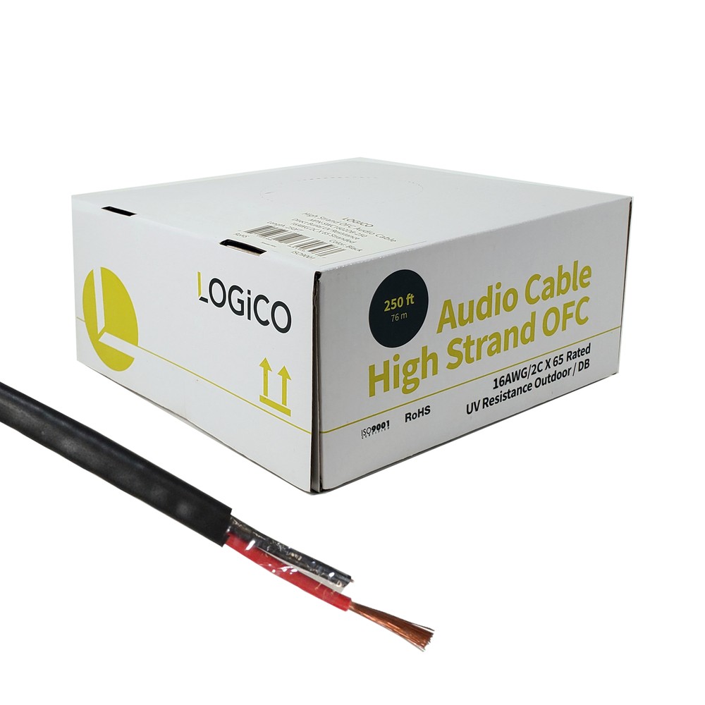 Speaker Wire Audio Cable 16/2 AWG Bare Copper Outdoor Direct Burial Black 250ft