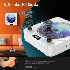 Portable CD Player with Bluetooth, Wall Mountable CD Player with Dust Cover,FM R