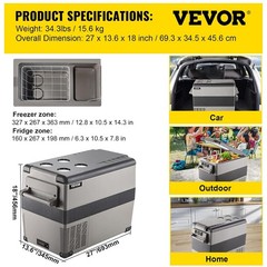 VEVOR 12 Volt Refrigerator, 48 Quart (45L) Fast Cooling Car Fridge, Portable Fre