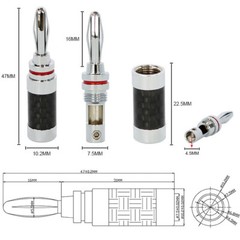 4x Banana Plug For Hifi Speaker Carbon Fiber Rhodium Plated Banana Connector NEW
