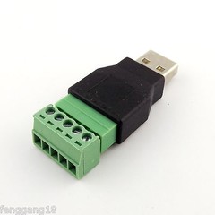 5x USB 2.0 Type A Male to 5 Pin Screw w/ Shield Terminal Plug Adapter Connector