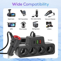 7-in-1 4Way Car Cigarette Lighter Socket Splitter Fast Charger Power Adapter 12V