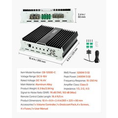 Uimoso Monoblock Car Audio Amplifier 1200W RMS Class D 1 Ohm Power Compact Amp