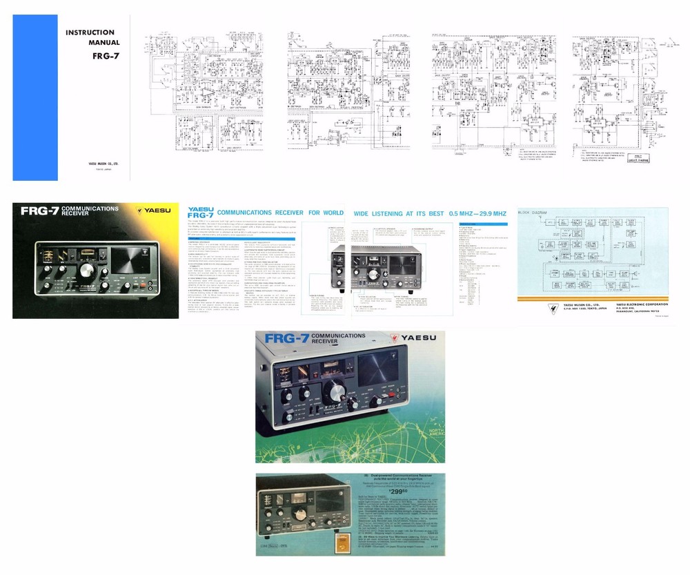 YAESU FRG-7 OPERATING MANUAL + SCHEMATIC + COLOR DOCUMENTS – 32LB PAPER