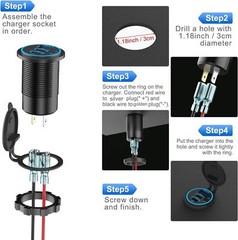 12V-24V QC3.0 + PD USB C Car Fast Charger Power Socket Outlet for Boat RV Marine