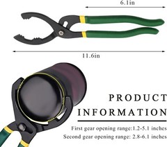 12″ Adjustable Oil Filter Pliers, Locking Jaw Fuel Filter Wrench with Nonslip Gr