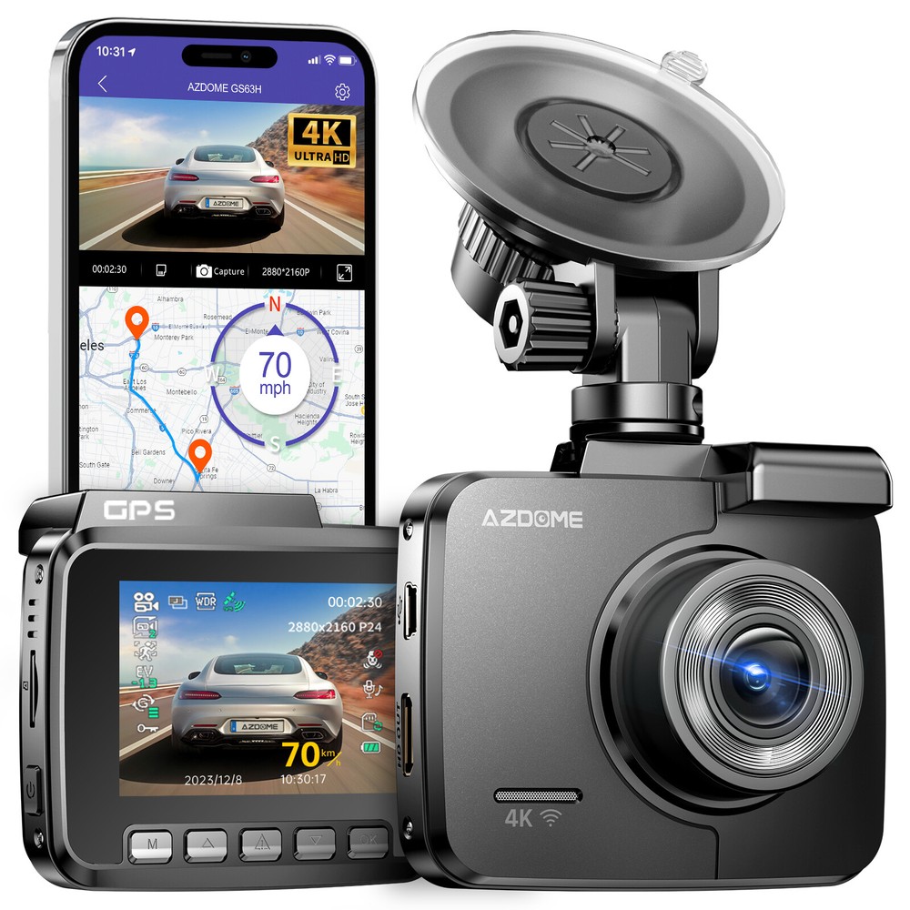 AZDOME 4K 2160P HD WiFi Dash Cam Night Vision GPS Car DVRs Car Camera Cams Video