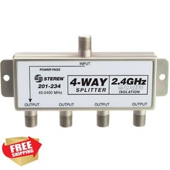 STEREN 4-Way Coaxial Splitter 2.4GHz 90dB F-Pin DC Pass
