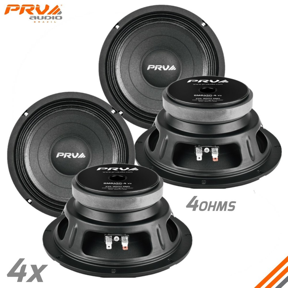 4x PRV Audio 8MB450-4 v2 Midbass Car Audio 8″ Speakers 4 Ohm 8MB PRO 1800 Watts
