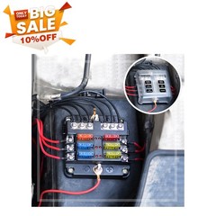 6 Way Car Boot Power Distribution 12/24V Blade Fuse Holder Box Block Panel Board