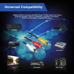 3FT 10FT 15FT 30FT 3 RCA Male to 3 RCA Male Composite Audio Video Cable Cord US