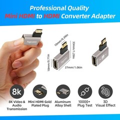 2-Pack 90° Mini HDMI to HDMI Right/Left L-Shaped Adapter 8K@60Hz 4K@120Hz Slim