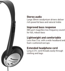 Panasonic RP-HT21 Lightweight Headphones with XBS, 16Hz-22Khz Frequency, 16 Ohm