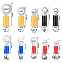 102 Pcs Disconnect Electrical O Ring Crimp Terminals Black, blue, red, yellow