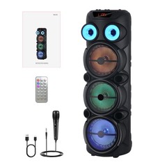 8000W Cylindrical Bluetooth Speaker w/ 3×8″ Woofers Karaoke Mic Heavy Bass Party