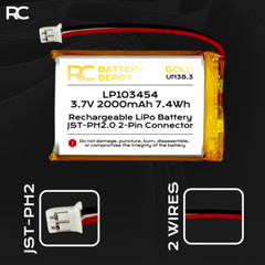 Lithium Polymer Battery 3.7V 2000mAh 103450 Lipo Rechargeable Battery