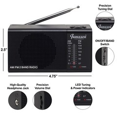 *NEW* Jameson Electronics AM/FM Portable Battery Operated Black Radio Transistor