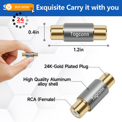 Togconn RCA Adapter – 10Pack Gold Plated Dual 10 Pack, Female to