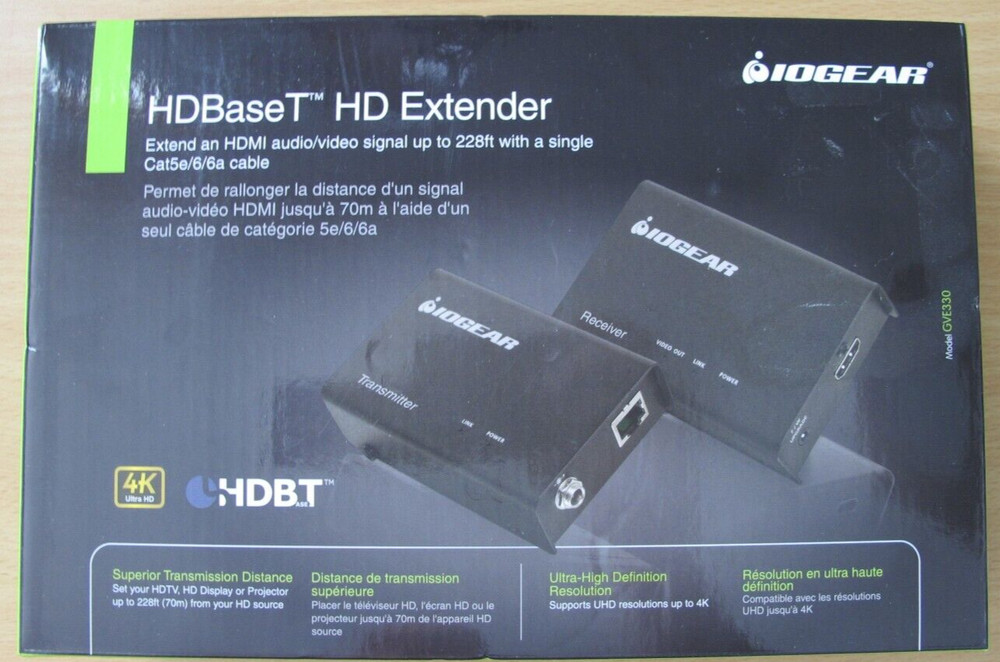 IOGEAR HDBaseT HDMI Extender Over Cat5e/6 4K UHD – Up To 230ft 1080P