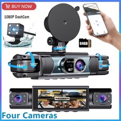 4Lens Car Dash Cam Front Rear Inside Left Right 360° Camera Wifi HD 1080P +64GB
