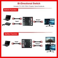 Bi-Direction 4K HDMI 2.0 Cable Switch Switcher Splitter HUB HDCP 2×1 1×2 In Out
