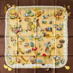 Hermes Silk Scarf Couvee d’Herme Beige Brown Multi Color 90cm x 90cm Brand