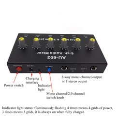 6-way Mono / Stereo 1/4″ 6.35mm TRS Audio Mixer USB Charged Sound Distributor