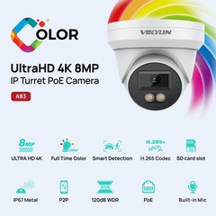 Vikylin Full Color 4K 8MP Outdoor POE IP Camera Motion Detection 2.8mm with MIC