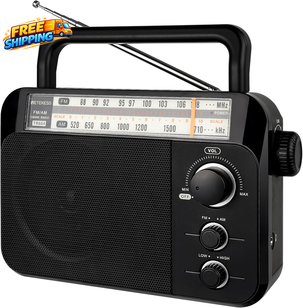 TR604 AM FM Radio Portable Radio Plug in Wall D Battery Operated Large Dial