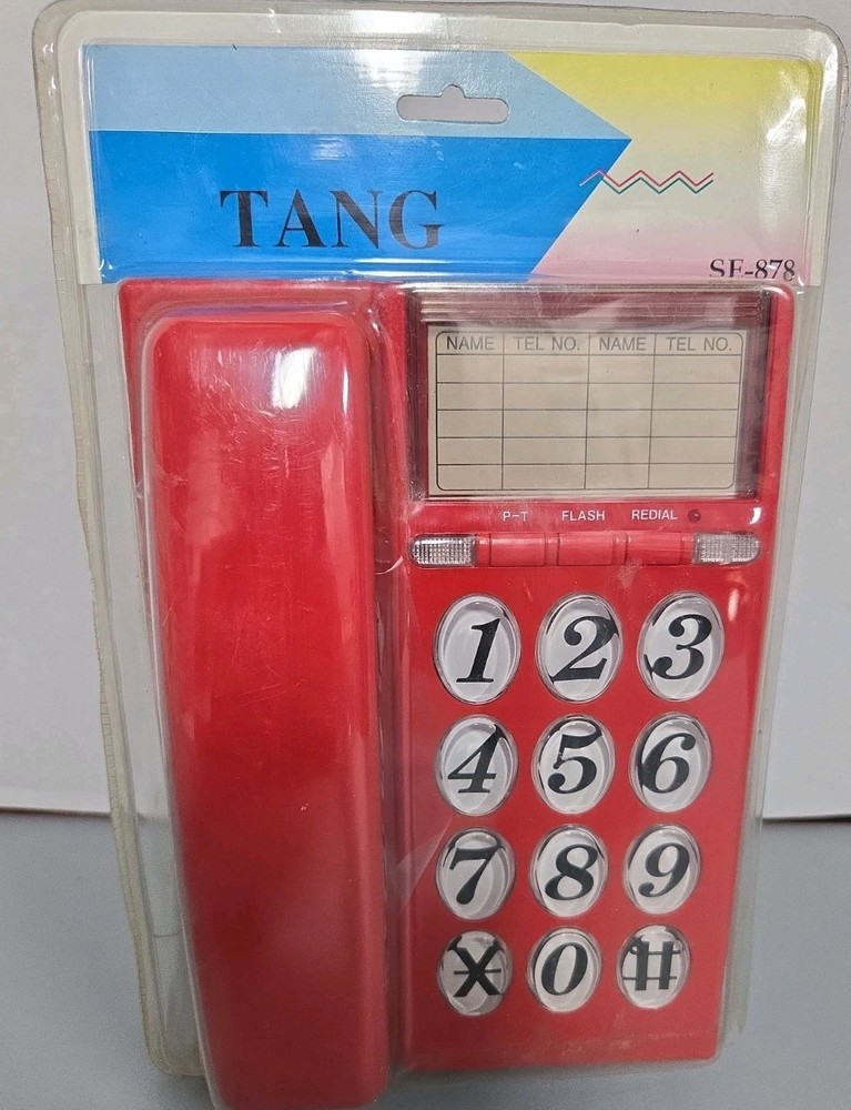 Red Corded Telephone Desk/Wall Large Number Keypad Flash Button