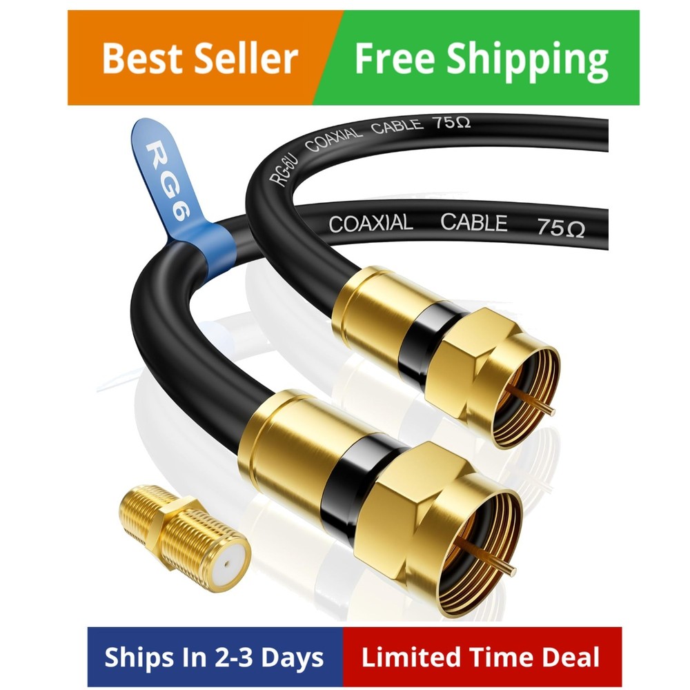 RG6 Coaxial Cable, 3FT 6FT 10FT 15FT 25FT 50FT 100FT Coax Cable Cord with Gol…