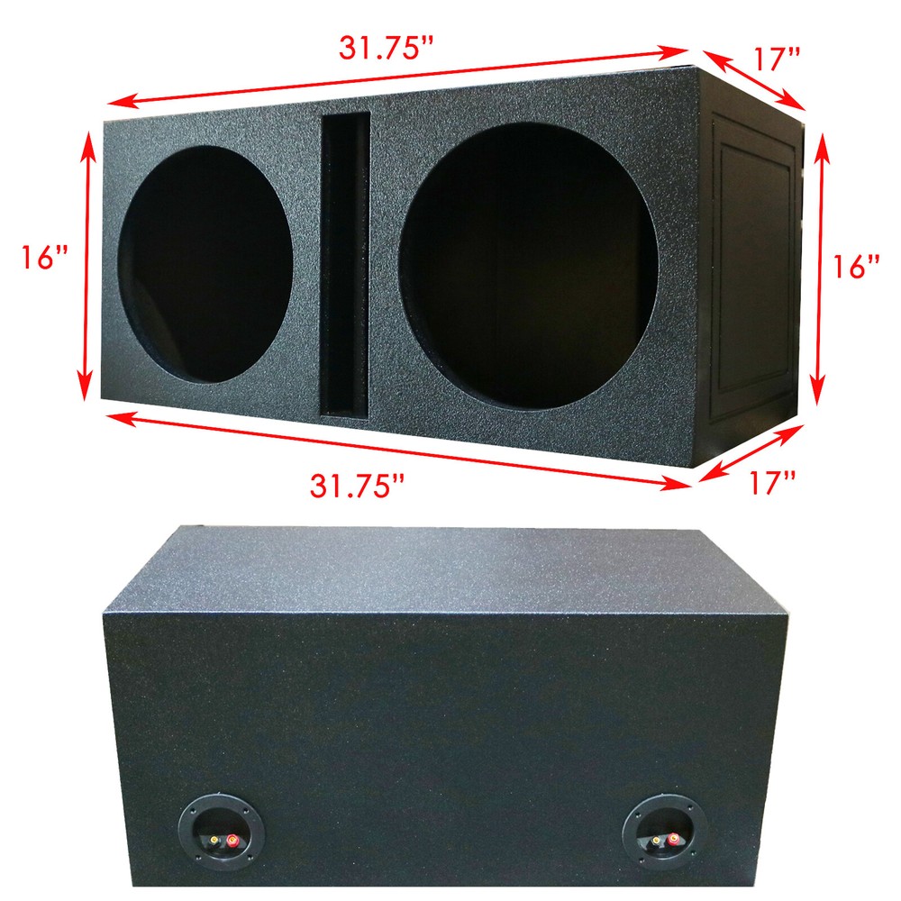 Dual 12″ Vented Armor Coated Subwoofer Box with Painted Kerf Port 1″ MDF wood