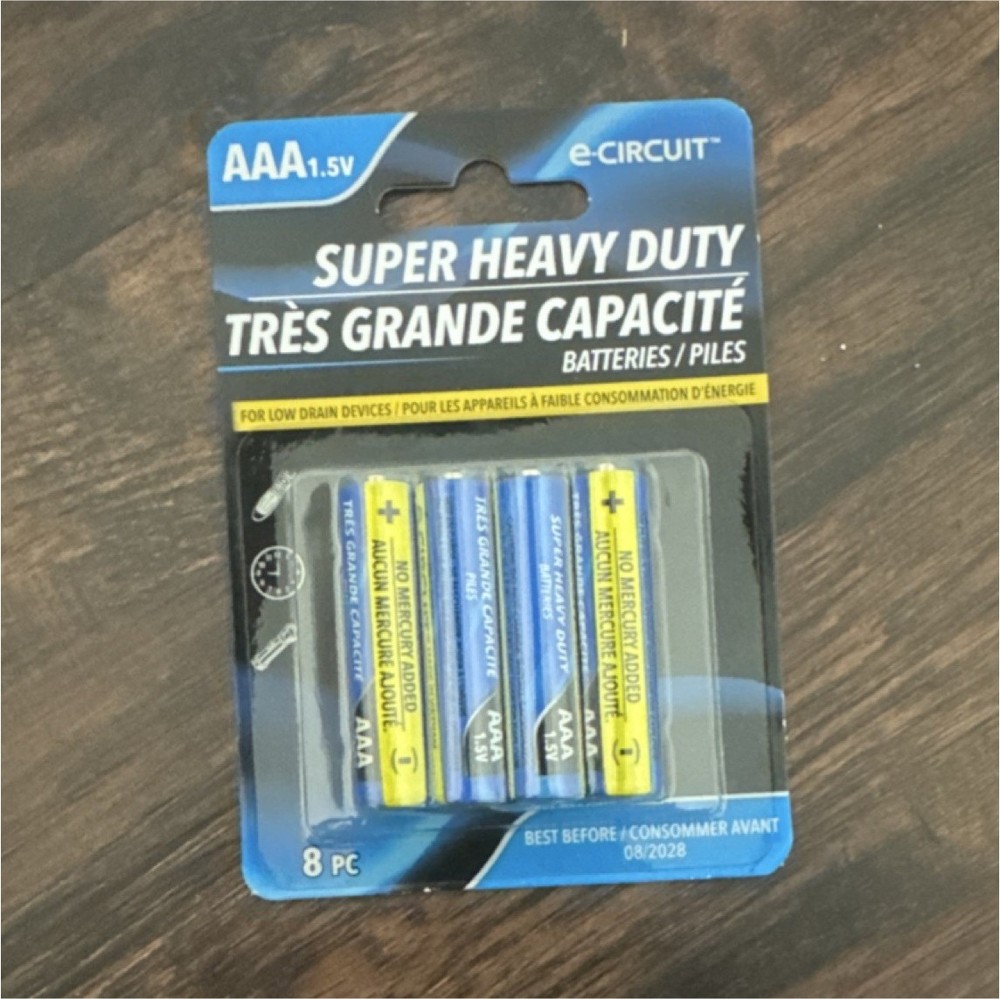 e-Circuit AAA 1.5V Super Heavy Duty Batteries 8 Pack for Low Drain Devices