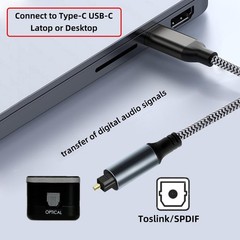 Type-C to SPDIF Optical Audio Cable 180cm Male USB-C Adapter for Laptop