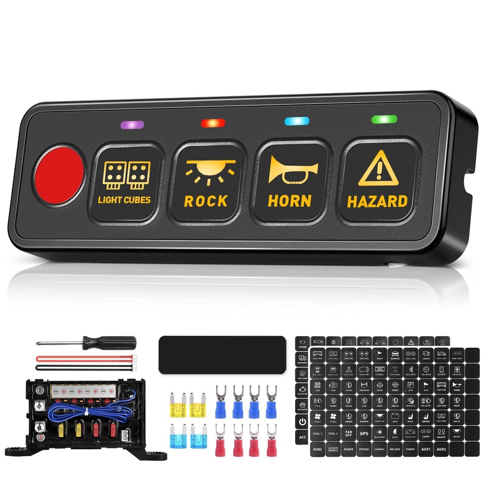 4 Gang Switch Panel LED Light Circuit Control Relay System Box Truck Offroad