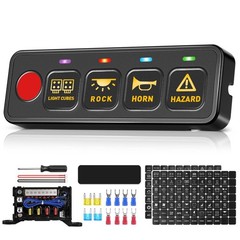 4 Gang Switch Panel LED Light Circuit Control Relay System Box Truck Offroad